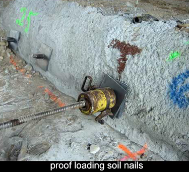 Each of the soil nails is preloaded with a hydraulic jack